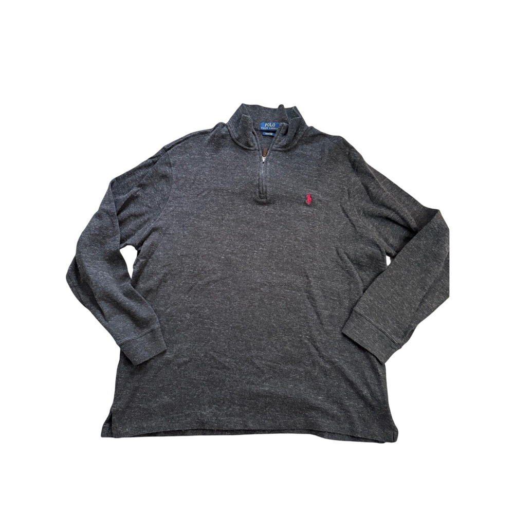 Polo Ralph Lauren Mens Dark Gray Heathered Cotton 1/4 Zip Pullover Sweatshirt XL
